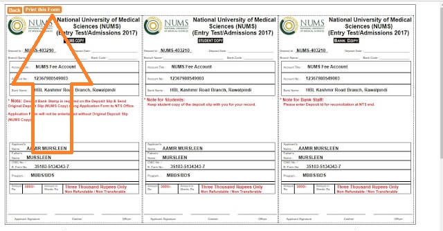 NUMS Deposit Slip (Challan Form) NUMS Deposit Slip (Challan Form)